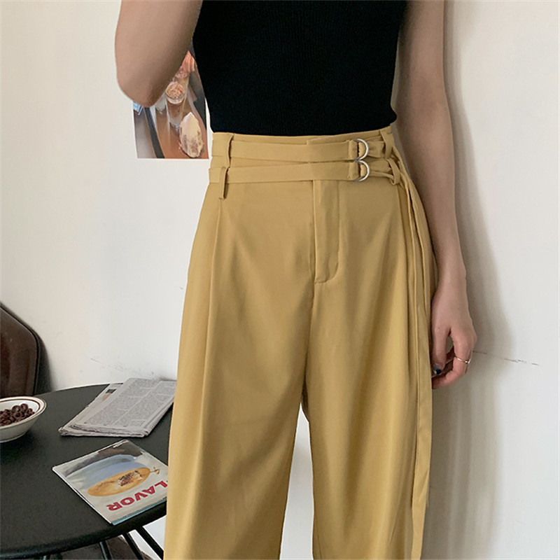 Office Lady Wear Bottoms High Waist Suit Pants Women Loose Casual Long Straight Fashion Work Trousers 210421