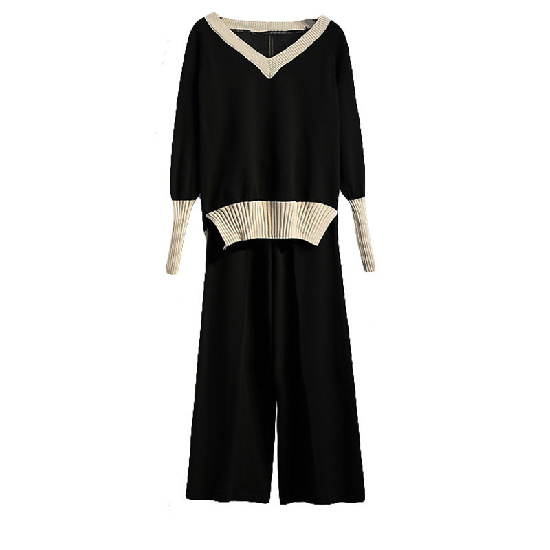 Comelsexy Plus Size Two Piece Set Top And Pants Knitted Women's Sweater Tracksuit For Women Casual Matching Sets Autumn Pant Set 210515