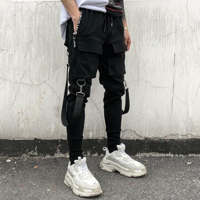 Fashion Autumn Hip Hop Cargo Pants Men Joggers Harem Harajuku Streetwear Casual Multi-pockets Trousers Male Balck