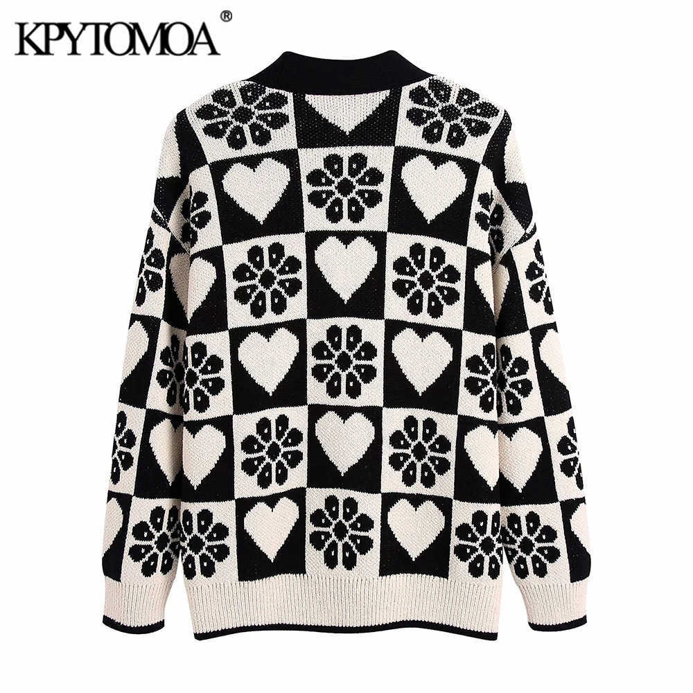 KPYTOMOA Women Fashion Jacquard Loose Knit Cardigan Sweater Vintage Long Sleeve Covered Buttons Female Outerwear Chic Tops 211011Z