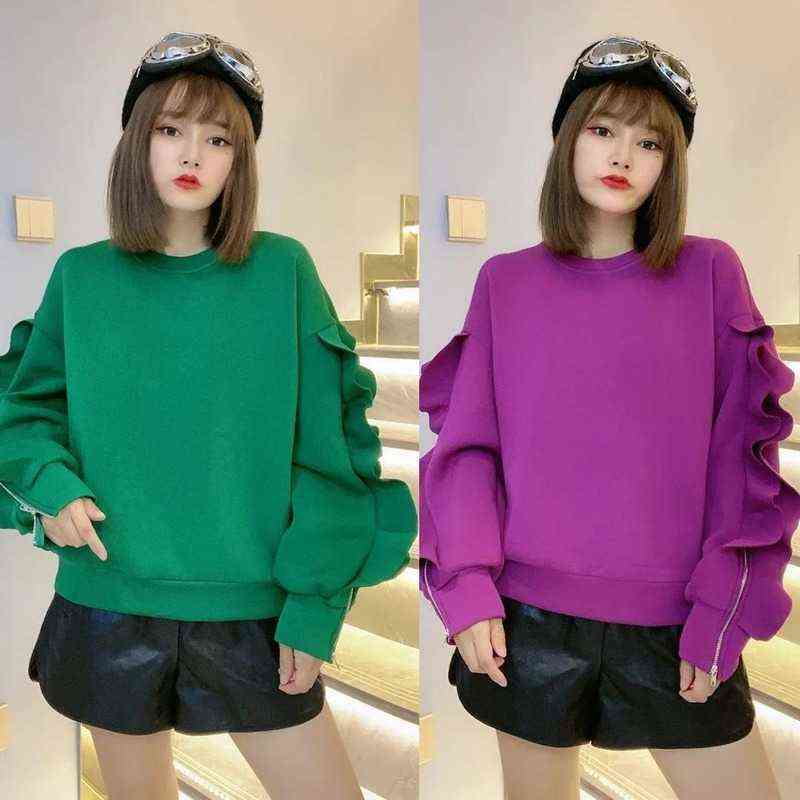 Moletom Feminino Sudaderas Con Capucha Loose Retro Black O Neck Cotton Fungus Hoodies Autumn Fashion Long Sleeve Zipper Tops 211109