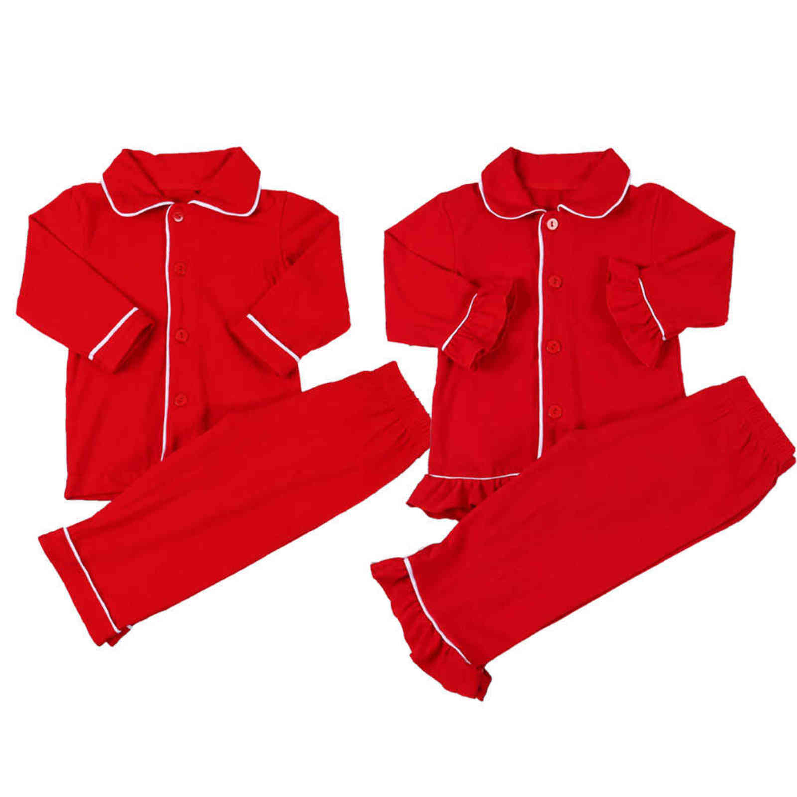 kids pajamas fall winter 100 cotton boys girls pyjamas set blank sleepwear frill christmas 211130
