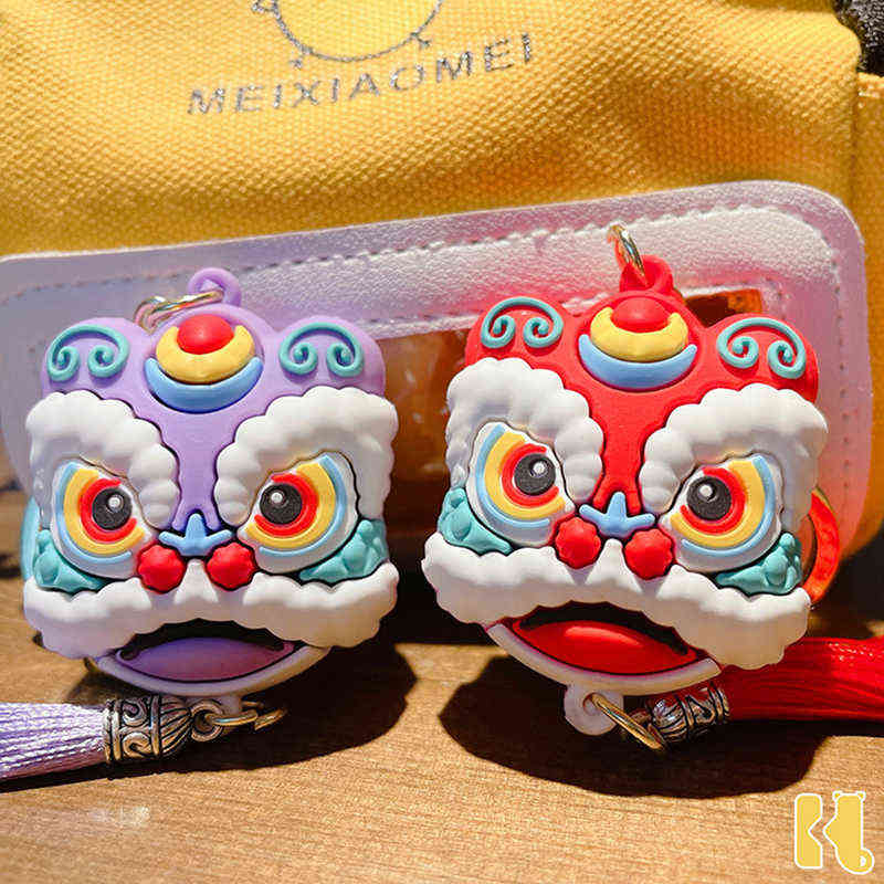 Cartoon lion dance head keychain cute creative Chinese style couple bag car pendant small gift doll H1126