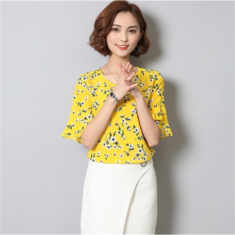 Fashion Chiffon Floral Women Blouse Shirt Summer Tops Blusas Print Feminine s 0374 40 210506