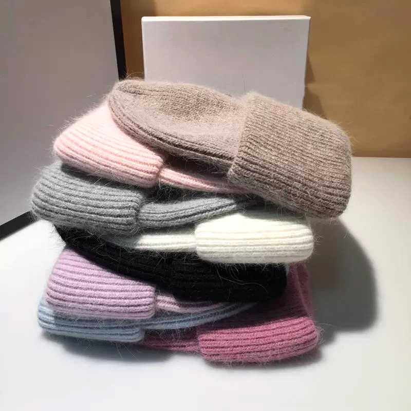 USPOP Women's Hats Winter Thick Warm Knitted Hats Solid Color Letter M Soft Rabbit Hair Skullies Beanies 211012