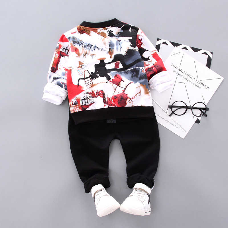 Baby Boys Spring Fall Print Set 0-1 2 3-4 year-old Boy Handsome Autumn Winter Clothes Three-piece Children's Fashion 210727