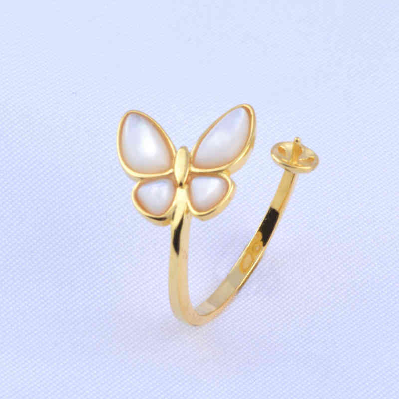 S925 Sterling Silver Pearl Empty Support Fashion Cool Wind Three-dimensional Butterfly Opening Ring Women's Semi-finished Parts