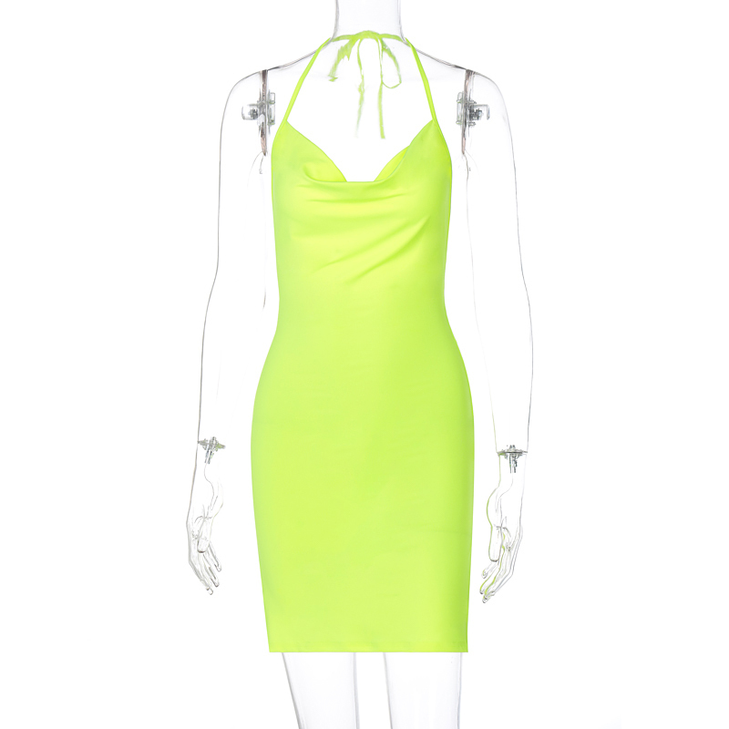 Halter Sleeveless Bandage Slit Sexy Mini Dress Summer Women Fashion V Neck Backless Bodycon Wrap Hip Party Streetwear 210522