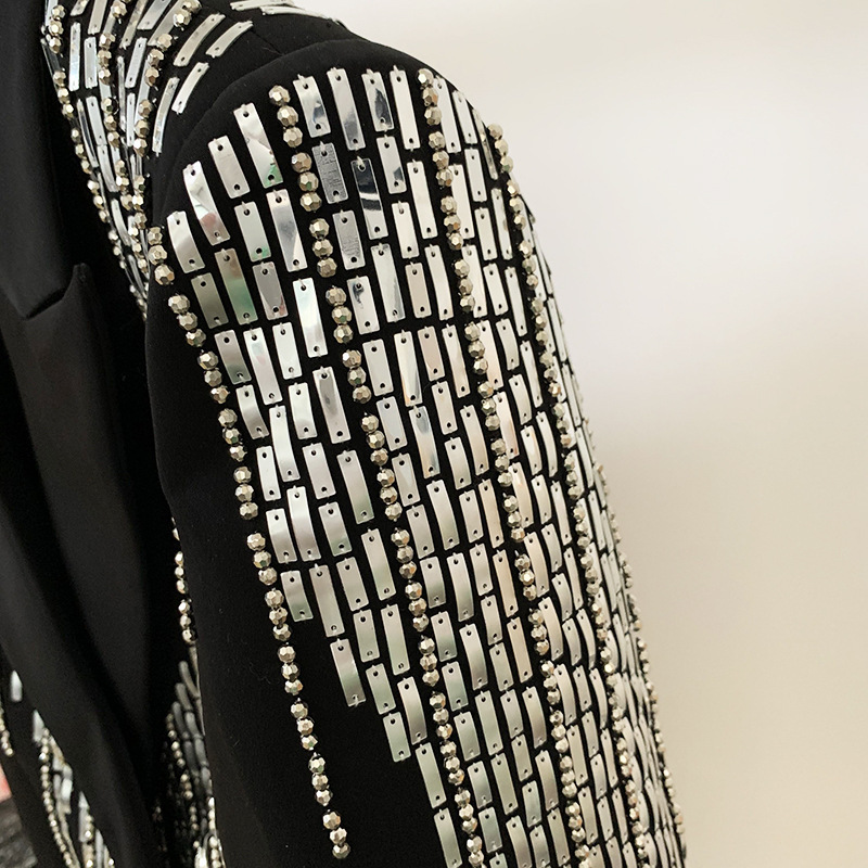 VGH Streetwear Patchwork Blazer For Women Notched Long Sleeve Sequined Rivet Slim Plus Size Blazers Female Fashion Clothes Style 210421