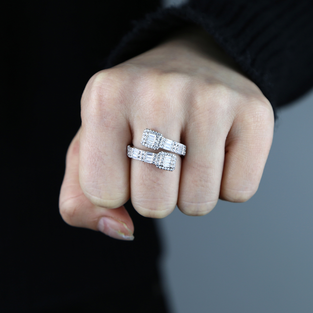 5A Rectangle Cubic Zirconia Paved Hip Hop Ring Geometric Fashion Women Men Finger Jewelry Iced Out Bling CZ Rings