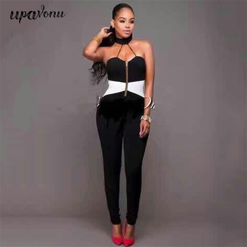 Free Chic Women's Summer Jumpsuit Sexy Halter Sleeveless Bodycon Pencil Club Night Party 210524