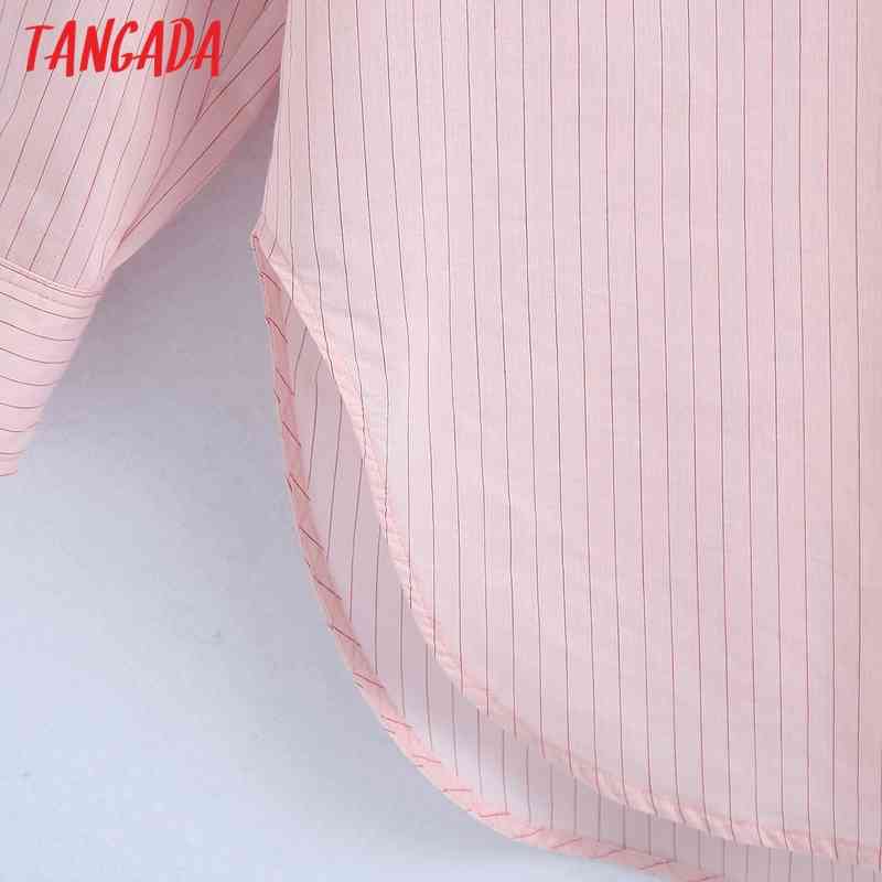 Women Pink Striped Shirts Long Sleeve Turn Down Collar Elegant Office Ladies Work Wear Blouses 6Z70 210416