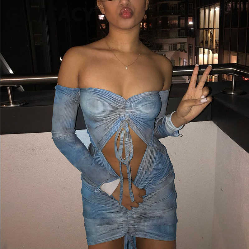 Long Sleeve Off Shoulder Bodycon Party Club Mini Dress 210702