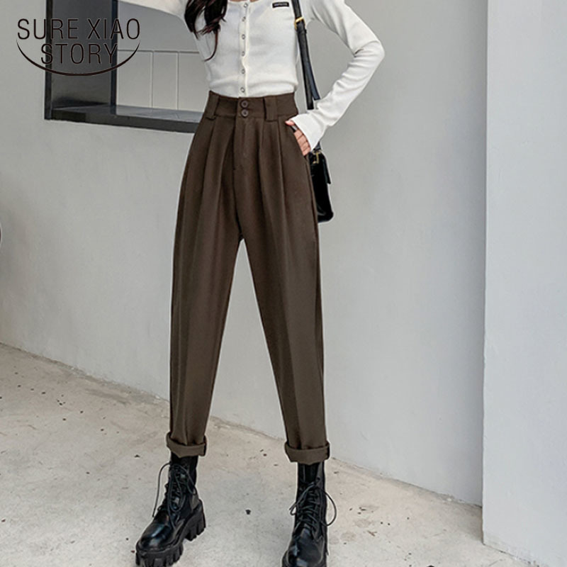 Autumn Winter Suit Pants Women High Waist Harem Pants OL Style Loose Trousers All-match Office Fashion Clothing Chic 11387 210519