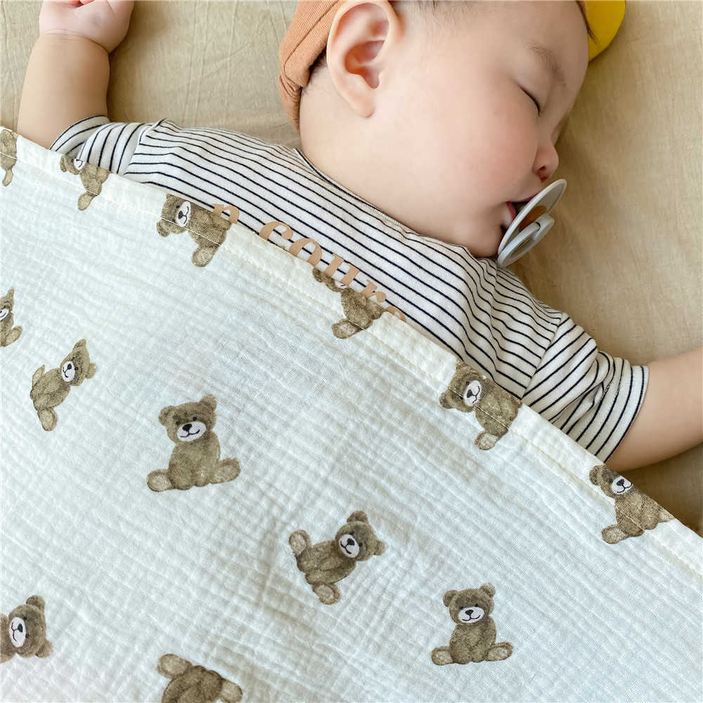 Infant baby Cotton yarn cover blanket spring and summer thin air conditioning room printed quilt born pography 210701