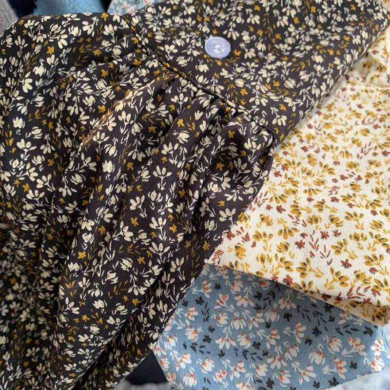 V-Neck Casual Loose Puff Long Dresses Vestidos Autumn Vintage Dress Women Floral Print Pleated Slimming 10502 210518