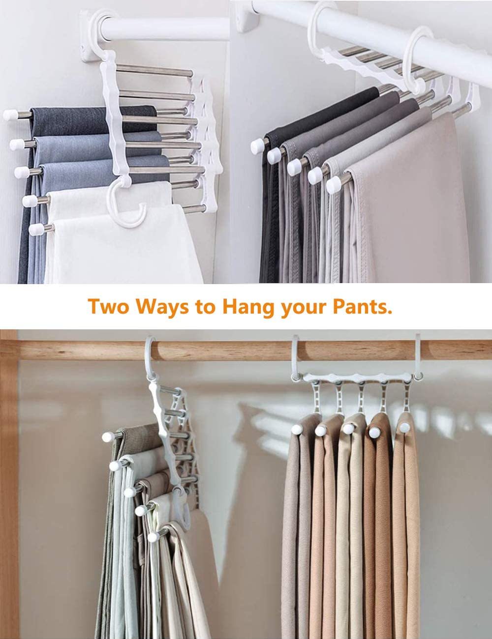 5 In 1 Pant Rack Stainless Steel Clothes Hangers Wardrobe Magic Trouser Hangers Multifunctional Space Saving Scarf Hangers