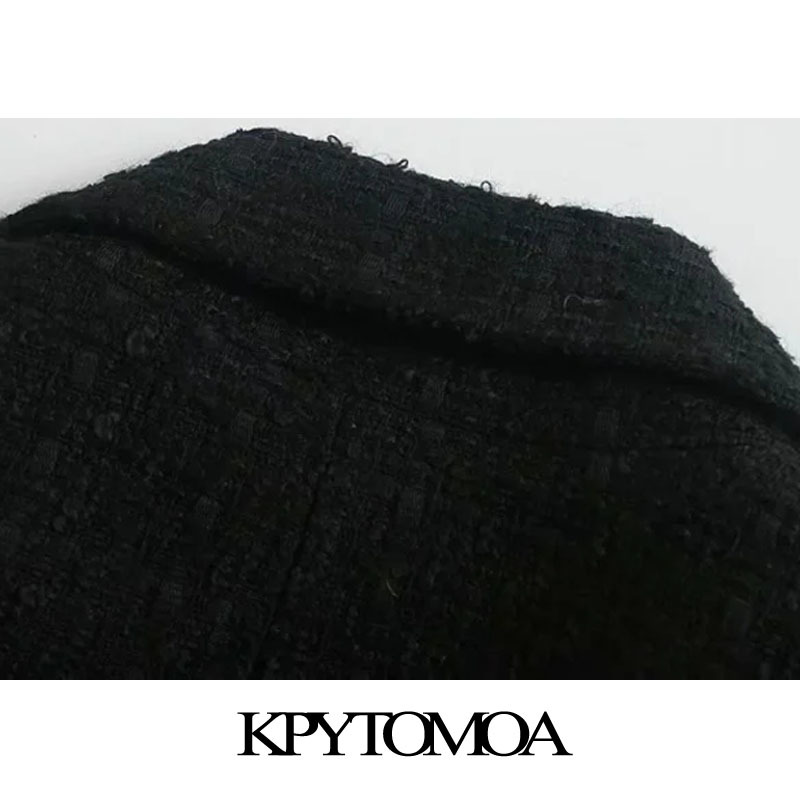 Women Fashion Double Breasted Tweed Cropped Blazer Coat Long Sleeve Pockets Female Outerwear Chic Tops 210420