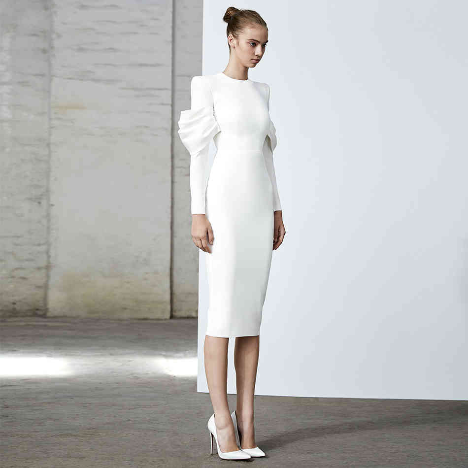 Autumn White Color Long Sleeve Bandage Dress Women Sexy Bodycon Club Celebrity Evening Runway Party Vestido 210423