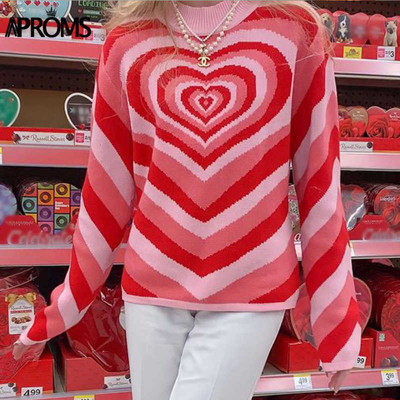 Aproms Fashion Stripes Print Sweaters Women Winter Knitted Warm Pullovers Female Long Jumpers Streetwear Loose Outerwear 210918