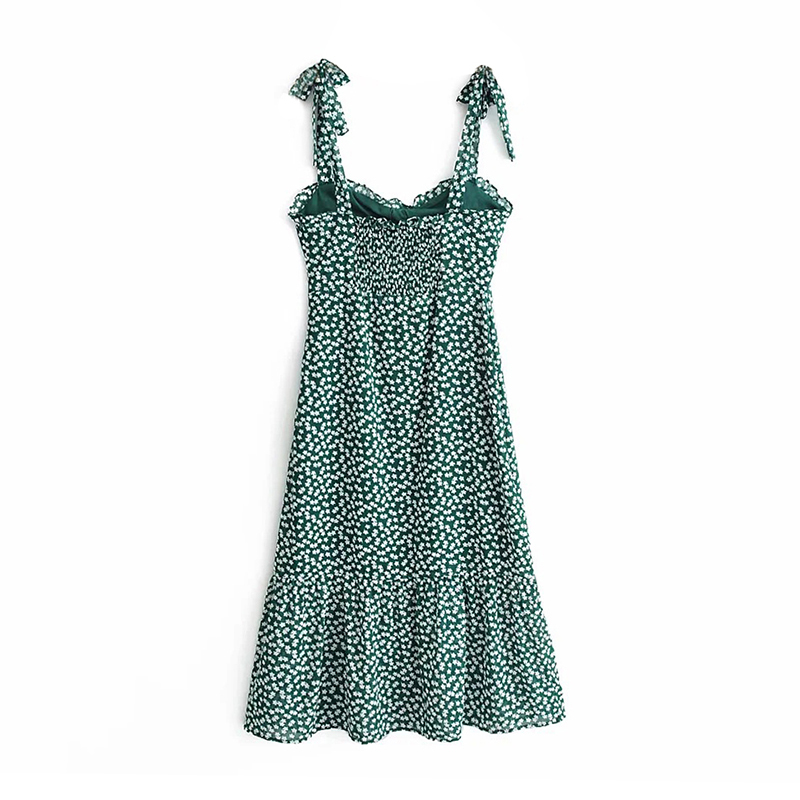 Women Floral Print Beach Dress Sexy Backless Holiday Pleated Spaghetti Strap A Line Midi Summer Vestido De Festa 210515