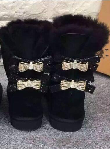 

2022 Australia Classic single double diamond Snow boots female winter leather bow rhinestone crown warm thick Cotton shoes #21, Burgundy