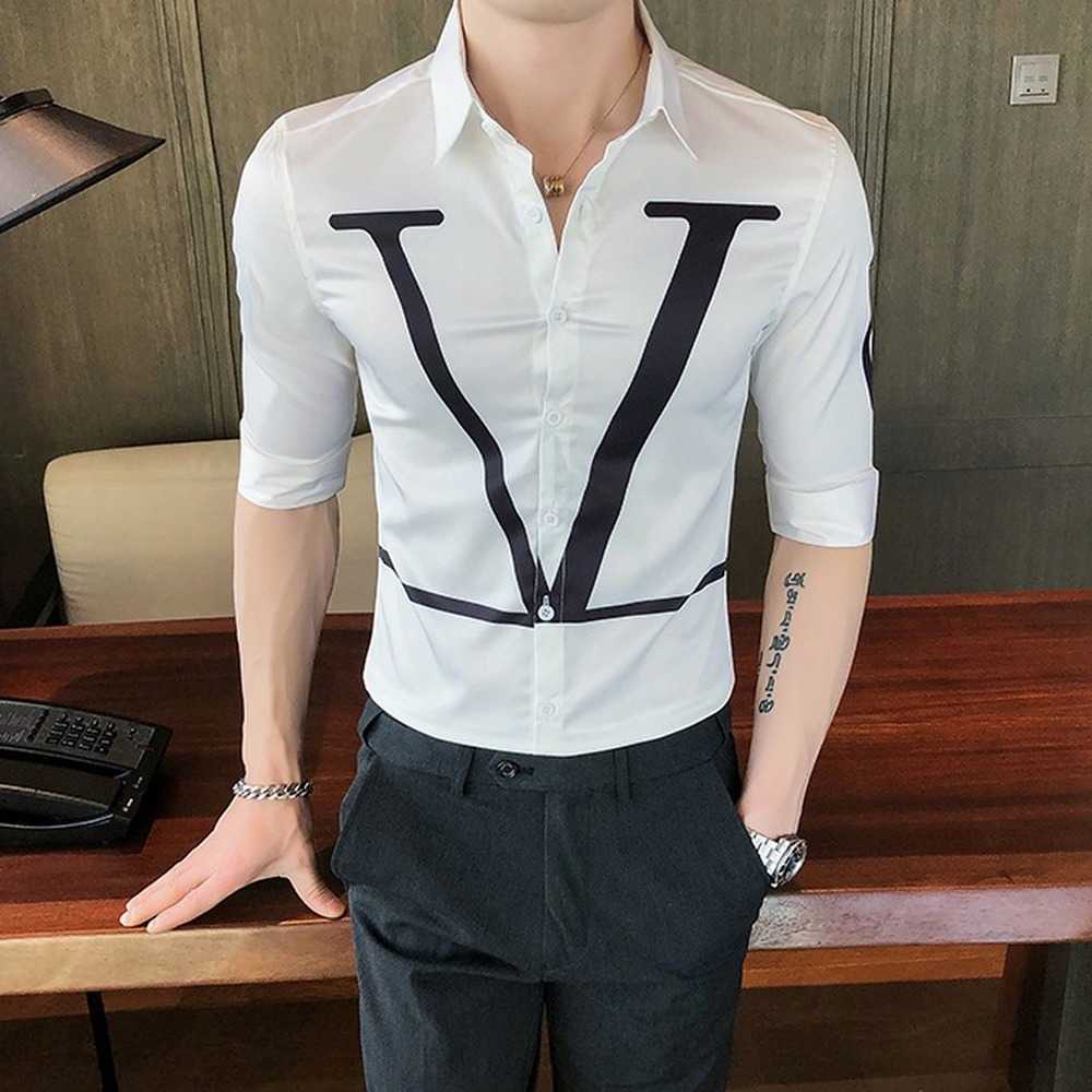 Summer Letter Printed Shirts Men Short Sleeve Slim Fit Brand Shirts Casual Business Dress Clothes Social Party Streetwear Shirts 210527, Black
Summer Letter Printed Shirts Men Short Sleeve Slim Fit Brand Shirts Casual Business Dress Clothes Social Party Streetwear Shirts 210527, Black