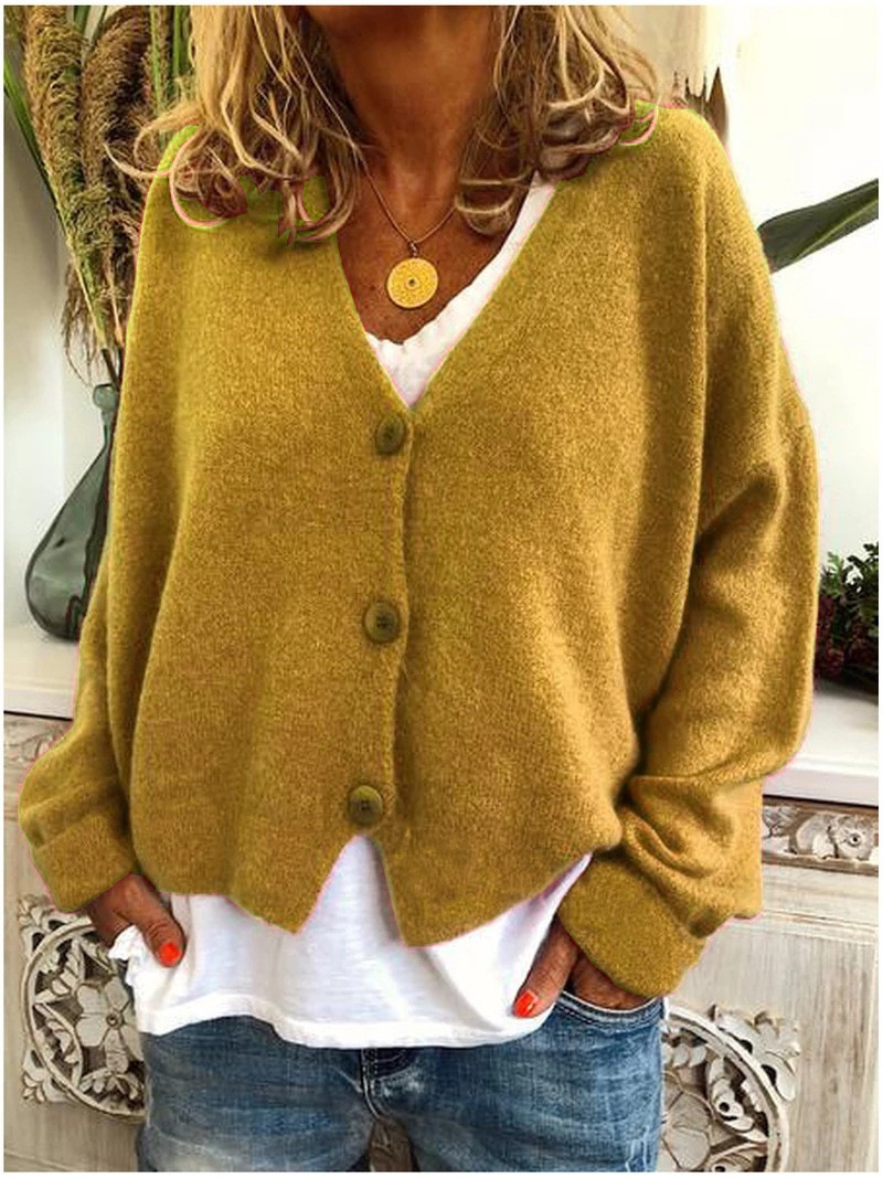 Women's Casual Fashion Solid Color Short Sweater Knitted Cardigan Autumn Winter Loose Long Sleeve Jacket Top Plus Size 210522
