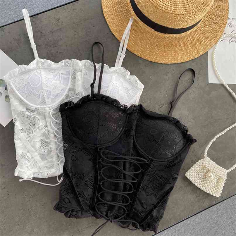 Fashion Women's Lace Tank Top Black White Adjustable Strap Hollow Out Lace-up Bandage Slim Crop Club Chic Camis 210603
Fashion Women's Lace Tank Top Black White Adjustable Strap Hollow Out Lace-up Bandage Slim Crop Club Chic Camis 210603