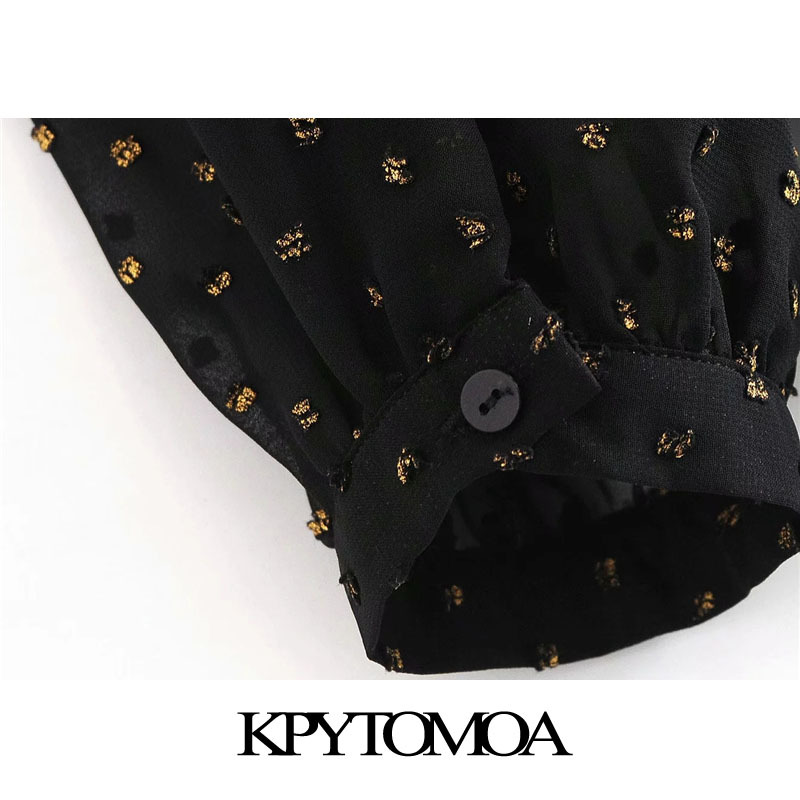 Women Fashion Semi-Sheer Bow Tied Dot Chiffon Blouses Long Sleeve With Lining Female Shirts Chic Tops 210420