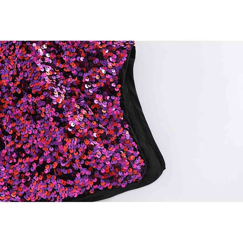Sexy Pink Color Cross Spaghetti Strap Sequins Dress Women Short Sling Backless Slit Party Dresses 210429