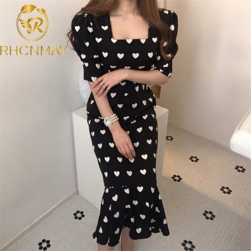 Summer Love Heart Print Dress Women Fashion Square Collar Short Sleeve Ladies Vestidos Elegant Slim Waist Mermaid Dresses 210520, Black
Summer Love Heart Print Dress Women Fashion Square Collar Short Sleeve Ladies Vestidos Elegant Slim Waist Mermaid Dresses 210520, Black