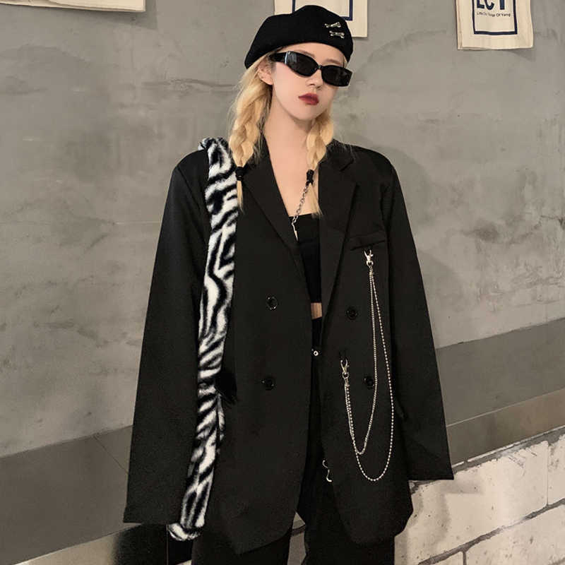 Black Outerwear Korean Suit Blazer Loose Long Sleeve Female Double Breasted Jacket Fashion Office Winter Clothe 210604, Black suit blazers 
Black Outerwear Korean Suit Blazer Loose Long Sleeve Female Double Breasted Jacket Fashion Office Winter Clothe 210604, Black suit blazers