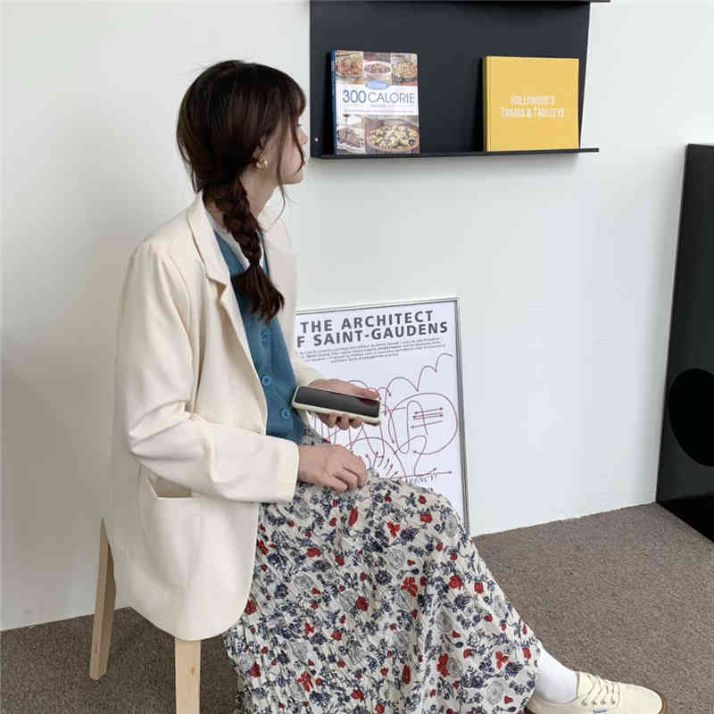 Flowers Gentle Vintage All Match OL Pleated Elegance Retro Printed High Street Women Florals Waist Long Skirts 210421