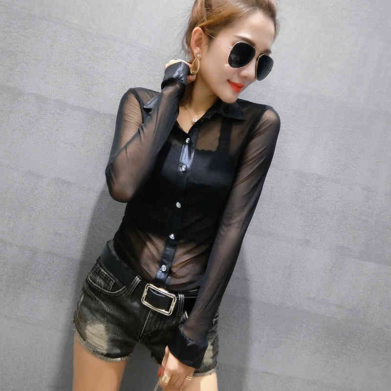 see through top women sexy shirt blusas blouses Long sleeve plus size tops office ladies chiffon blouse 4443 50 210506