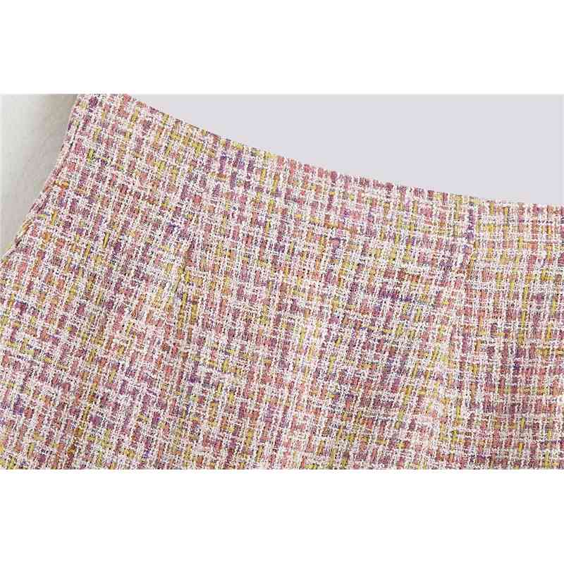 sweet women tweed a-line skirts summer fashion ladies elegant high waist female pink mini girls chic 210430