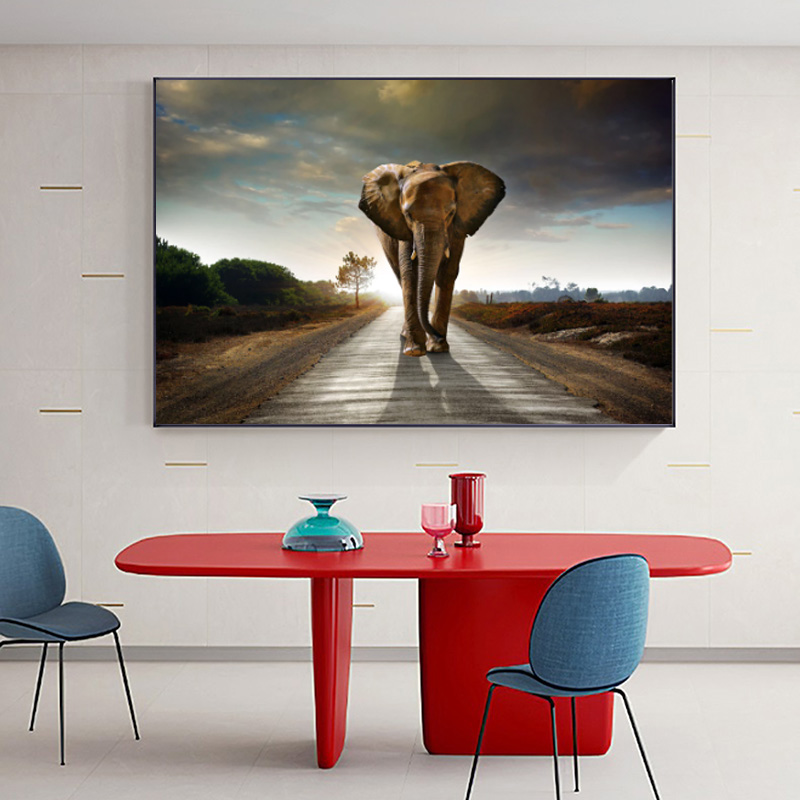 Modern Large Size Animal Poster Wall Art Canvas Painting Running Elephant Picture HD Print For Living Room Decoration