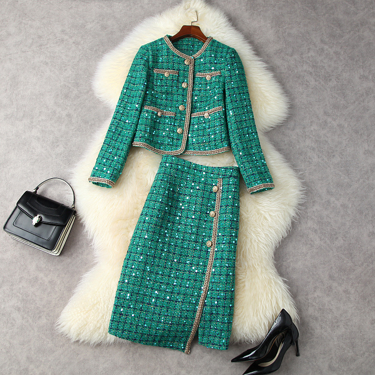 European and American women's clothing winter 2022 new Long-sleeved single-breasted coats skirts fashion Green tweed suit
European and American women's clothing winter 2022 new Long-sleeved single-breasted coats skirts fashion Green tweed suit