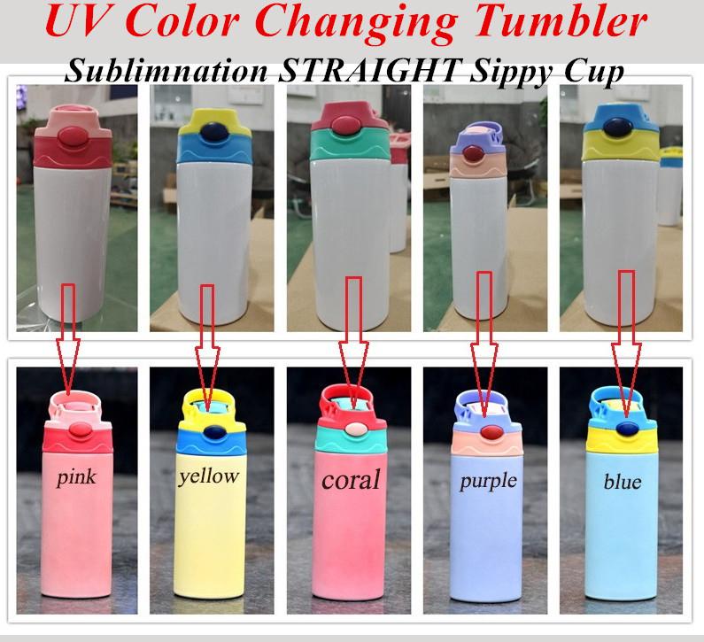 

12oz UV Color Changing Tumblers Sublimation STRAIGHT Sippy Cups Kids Mugs Stainnless Steel Baby Bottles Drinking tumbler Double Wall Vacuum Feeding Nursing Bottle, Customize