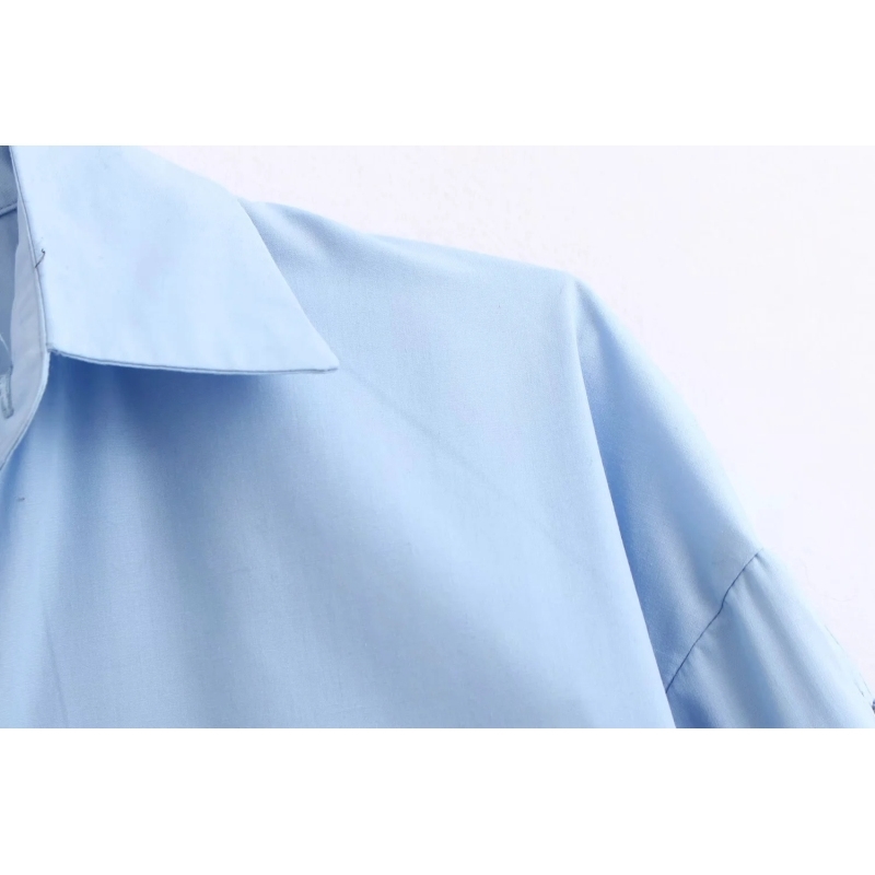 vintage women blue long shirts summer fashion ladies soft linen blouses casual female button shirt girls chic tops 210430