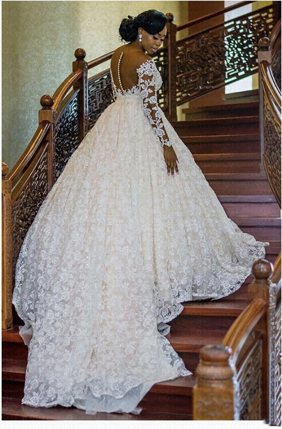 Arabic Luxurious Lace Wedding Dresses 2021 Sheer Neck Long Sleeves Bridal Dress Vintage Sexy Wedding Gowns