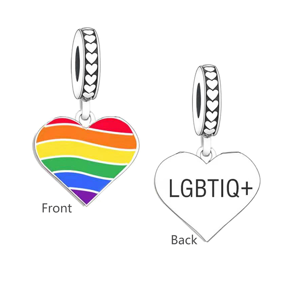 925 Sterling Silver LGBT Rainbow Love Heart Dangle Charm Beads Fit Original PAN Bracelet For Women Making Jewelry