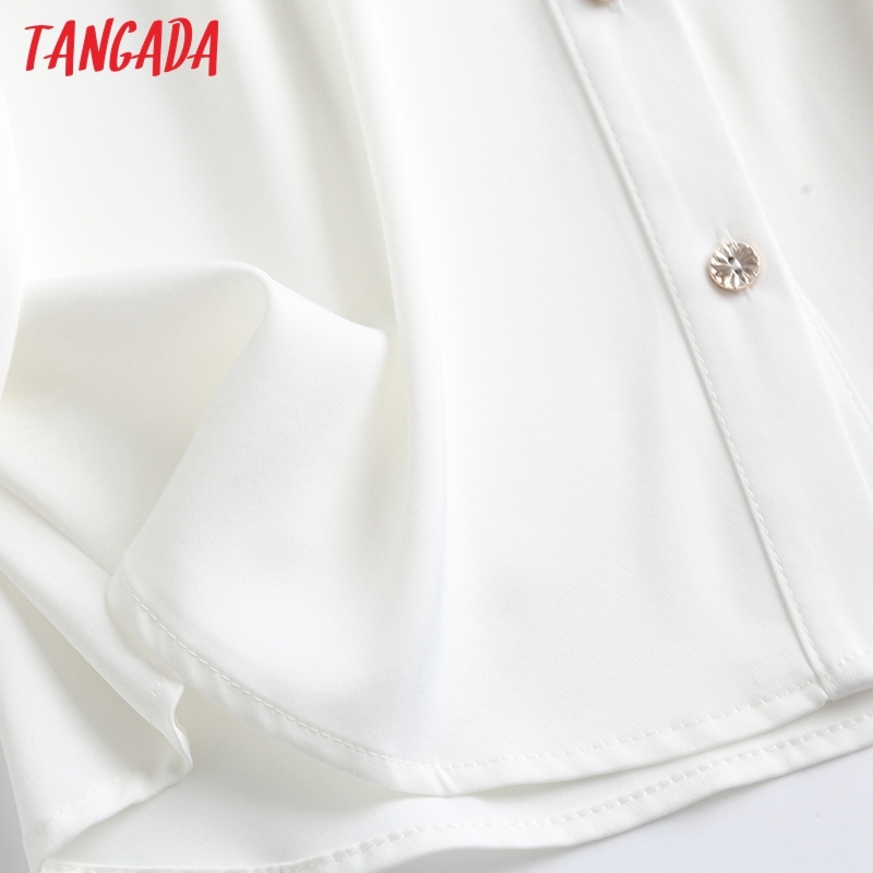 Women White Shirts Long Sleeve Solid Turn Down Collar Elegant Office Ladies Work Wear Blouses WF18 210416