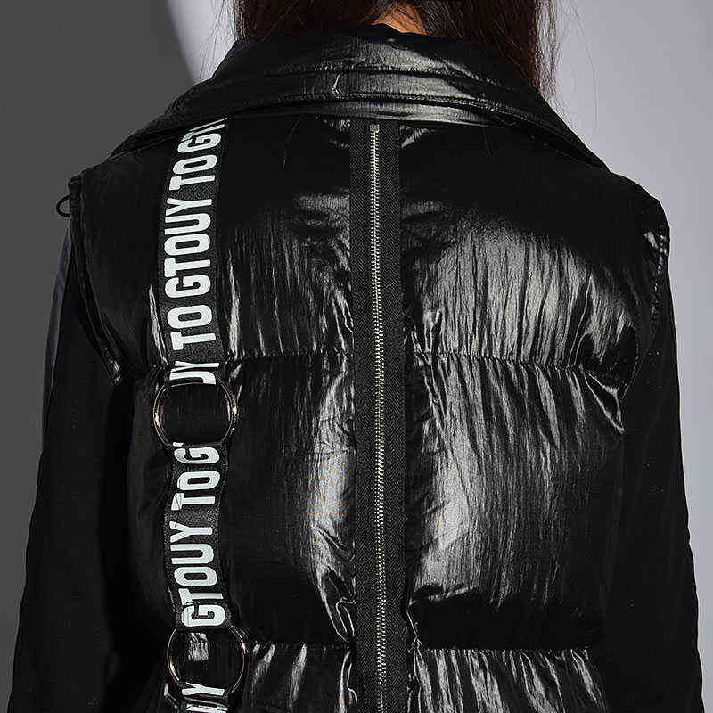 XITAO Streetwear Fashion Women Winter Turn-down Collar Full Sleeve Vest Female Patchwork [pcker Letter ZLL2158 211120