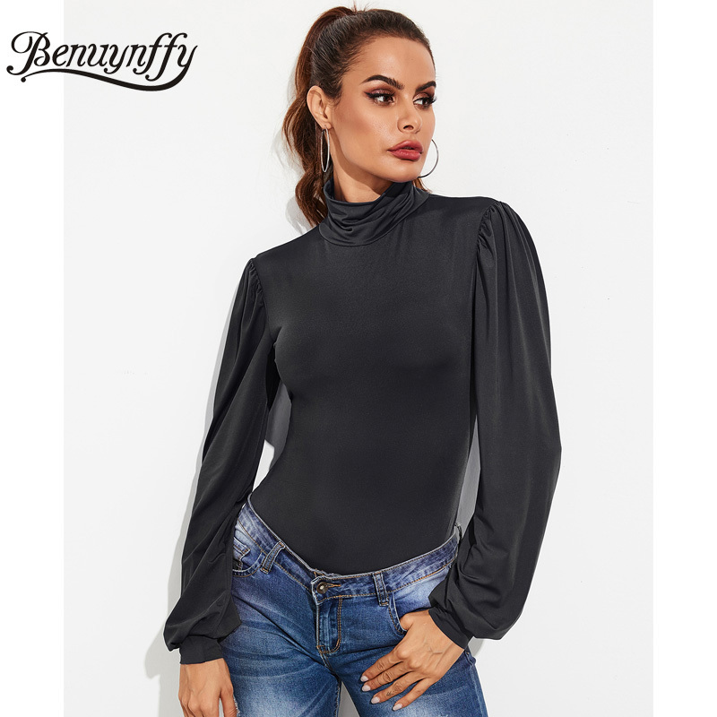 High Neck Long Sleeve Belted Bodysuit Women Autumn Sexy Backless Female Black White Party Elegant Slim Fit Bodysuits 210510