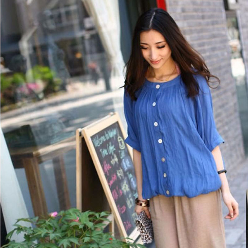Summer Women Tshirt Plus Size Lantern Sleeve O-neck Loose Casual T-shirt Solid Cotton Linen cardigan Tee Shirt Femme Tops D124 210512
