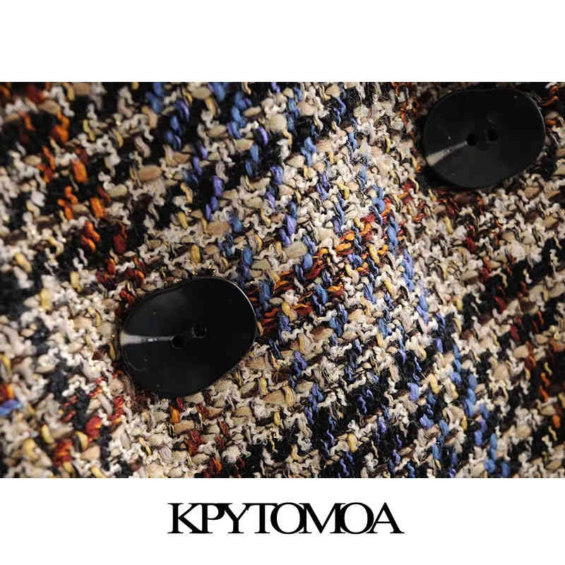 Women Fashion Patchwork Check Loose Tweed Blazers Coat Long Sleeve Pockets Female Outerwear Chic Tops 210420