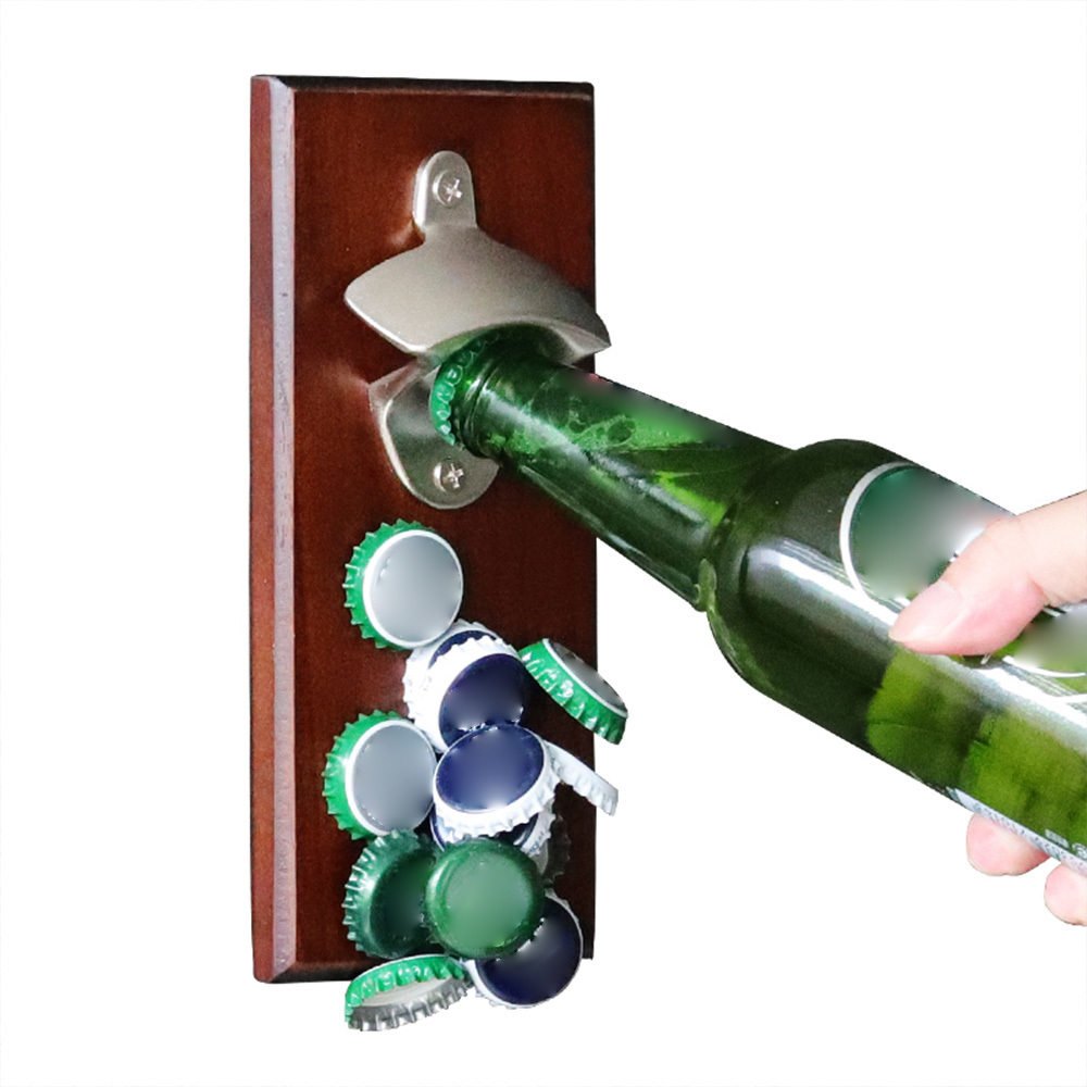 Bottle Opener Wall Mounted/Magnetic Vintage Wooden Wine Beer Opener With Caps Catcher Kitchen Bar Cap Open Tool Party Supplies