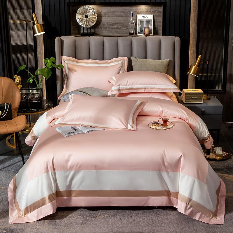 Green Duvet Cover Queen King 4Pcs 1000TC Egyptian Cotton Patchwork Stripe Home Bedding Simple El Easy Care Fitted Bed Sheet Sets