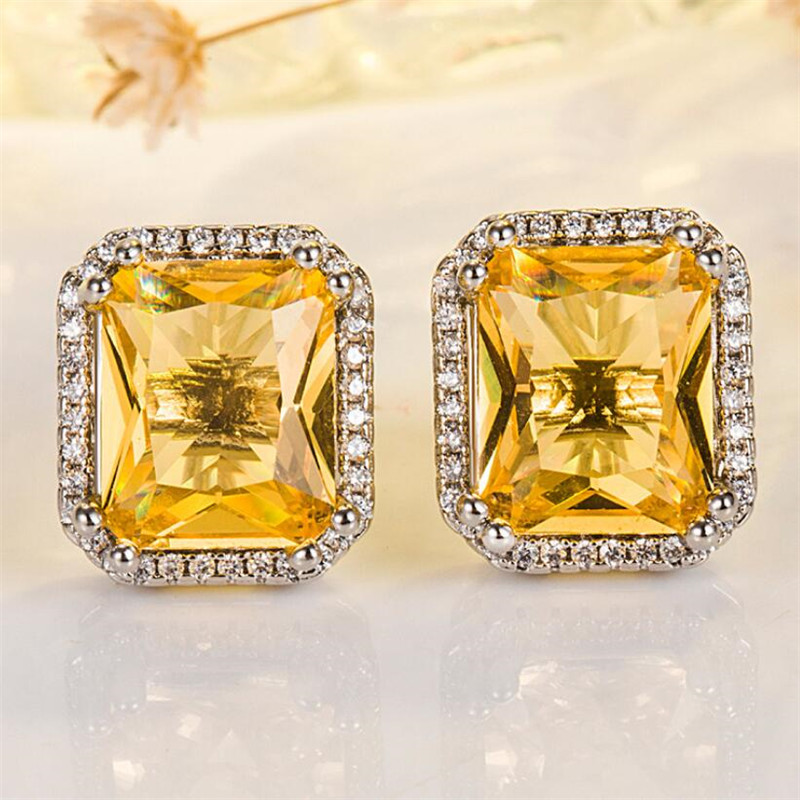 Choucong Top Sell Stud Earring Jewelry Sterling Sier Princess Cut Pink Topaz CZ Dia Gemstones Eternity Women Wedding Earrings For Lovers Gift